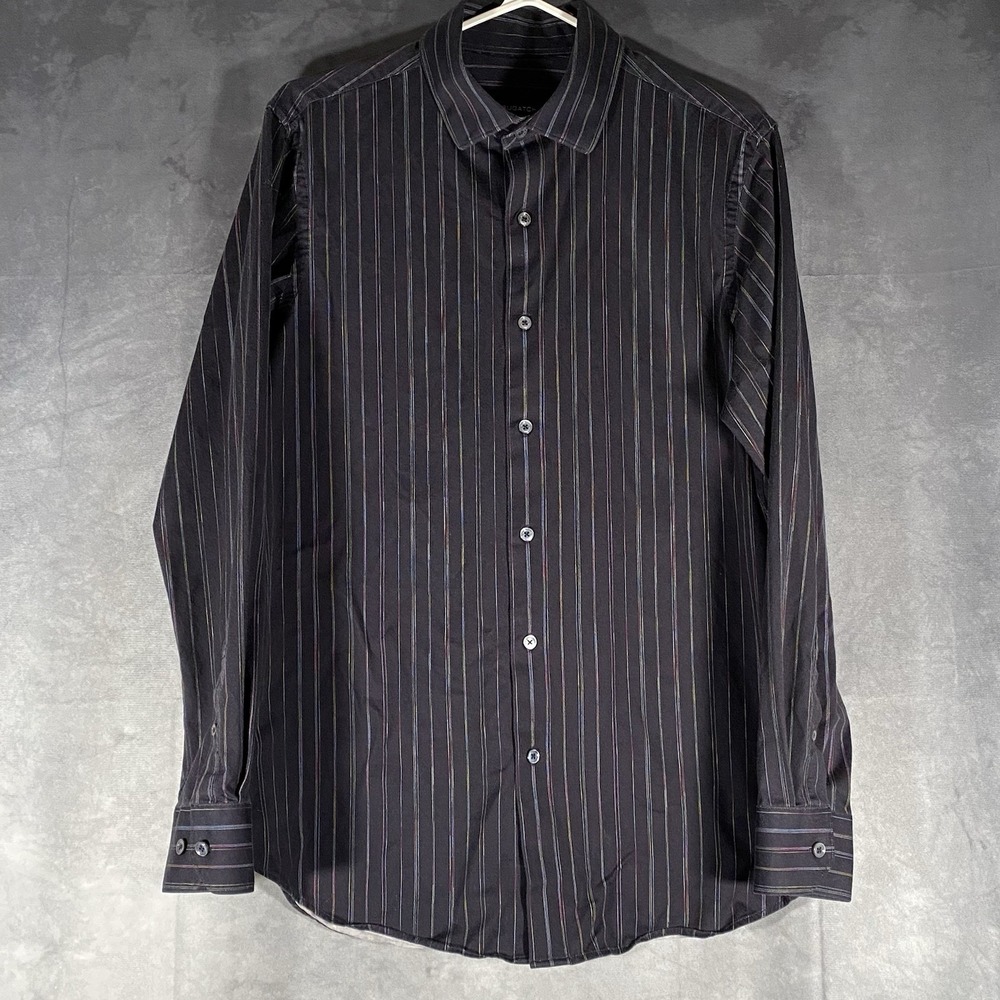 Bugatchi Tech 8-Way Stretch Shirt Men's Medium Multicolour Striped Button Up*